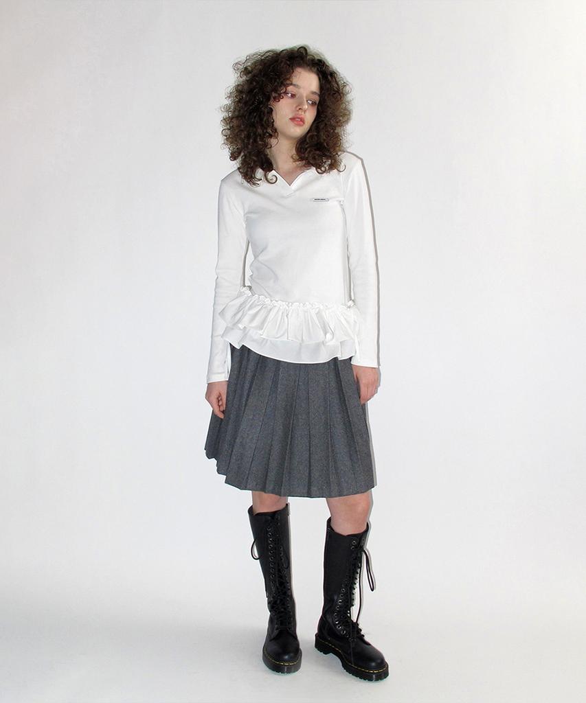 CRANK Double Frill Collar Top_White