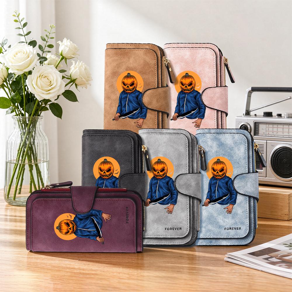 Halloween Pumpkin Print Long Wallet Fashion Multi Slot Card Holder Casual Portable Daily Purse