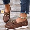European and American Large-size Loafers Women's Spring New Round Head Metal Buckle Comfortable Foot Shoes Women's Shoes
