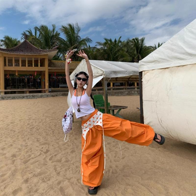 Summer West Coast Orange Stacked Loose Overalls Women's Spice Girls Versatile Drape Casual Wide Leg Pants