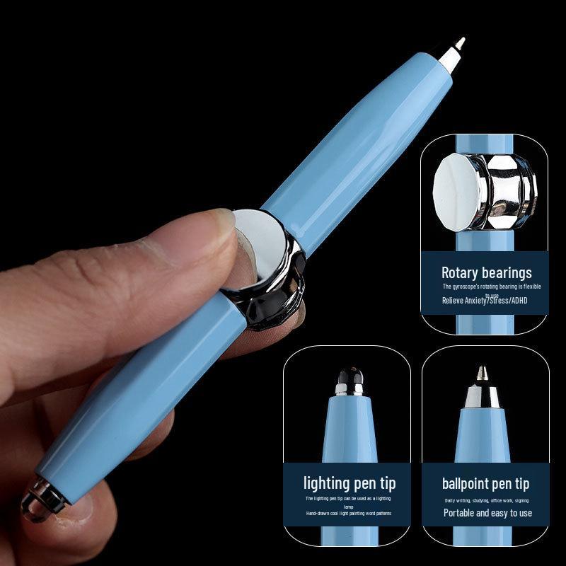 Creative Luminous Multifunction Spinner Pen with LED Light – Writable Decompression Ballpoint.