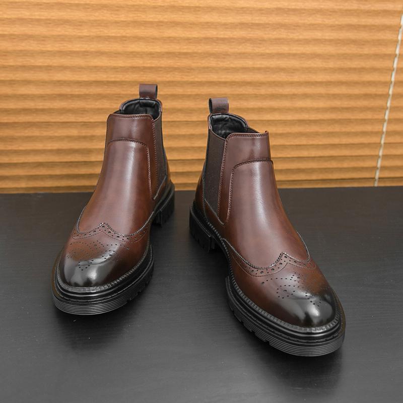 

Fashion Quality Rubber Thick Soled Comfortable Business Office Boots Autumn Winter Men s High Top Chelsea Boots Men Casual Leather Boots 38 коричневый