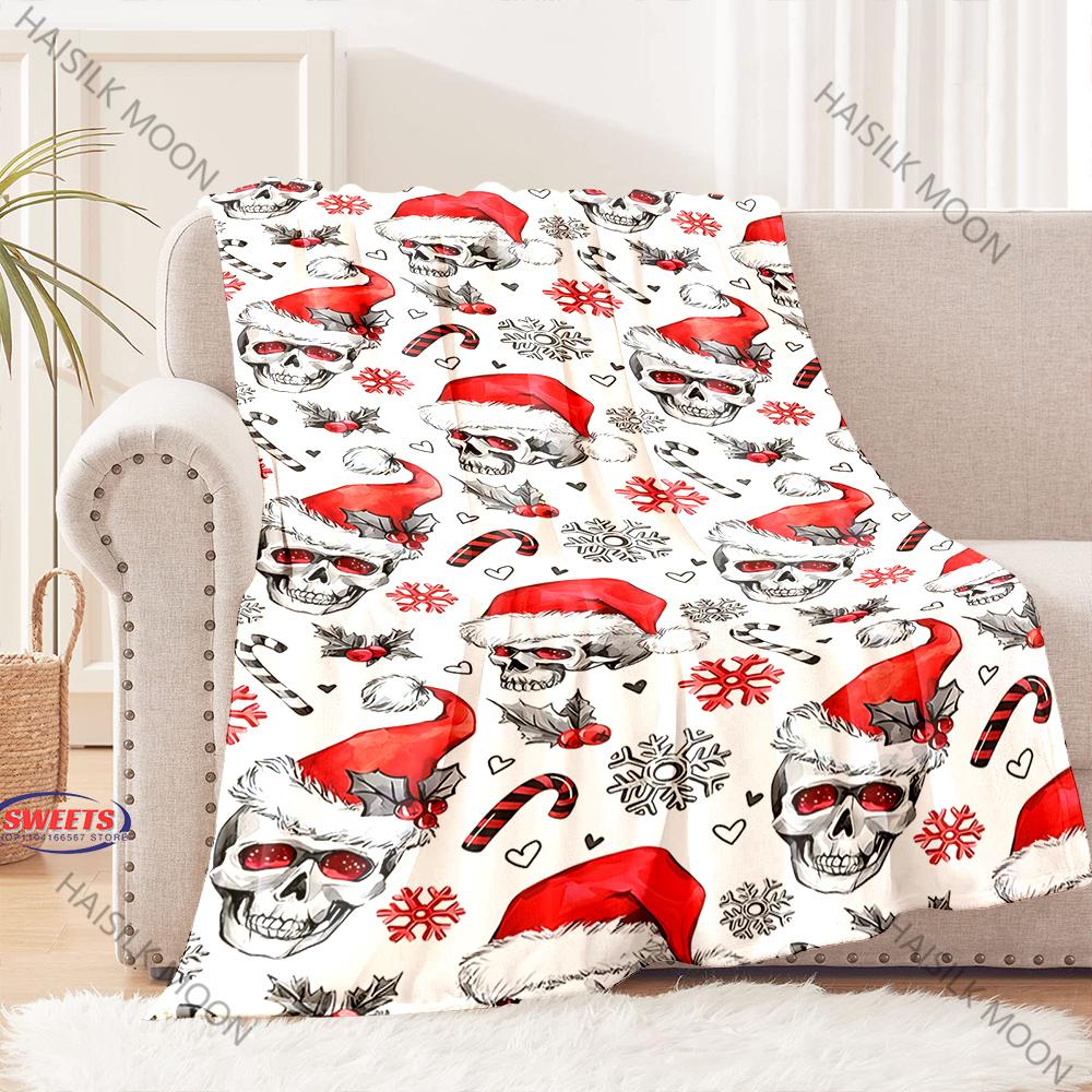 2025 New Christmas Theme Blanket Christmas Skull Print Four Seasons Blanket Christmas Gift for Boys and Girls,Family and Friends