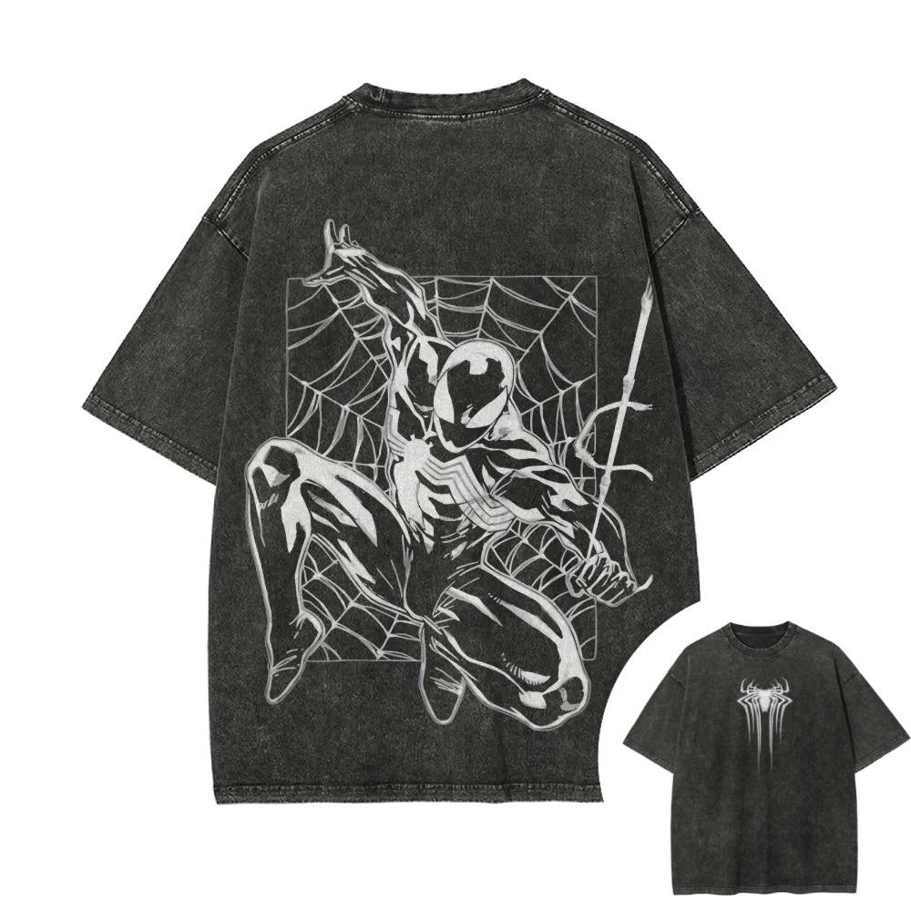 

Футболка с принтом Человека-паука, короткий рукав, повседневная летняя одежда, мужская, женская, уличная одежда, мужская одежда, стираная и состаренная, удобная одежда L
