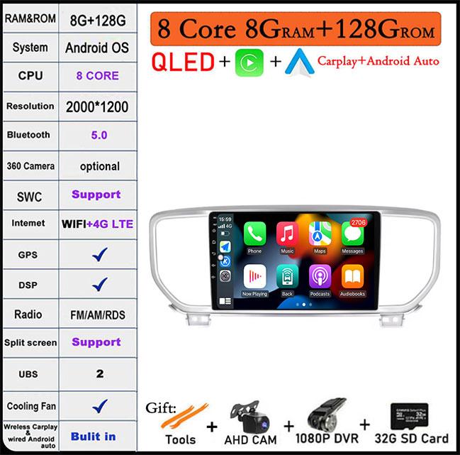 For KIA Sportage 4 2016 - 2020 KX5 kx5 4G Android 14 QLED Car Raido Navigatio Carplay Multimedia player GPS WIFI DSP BT