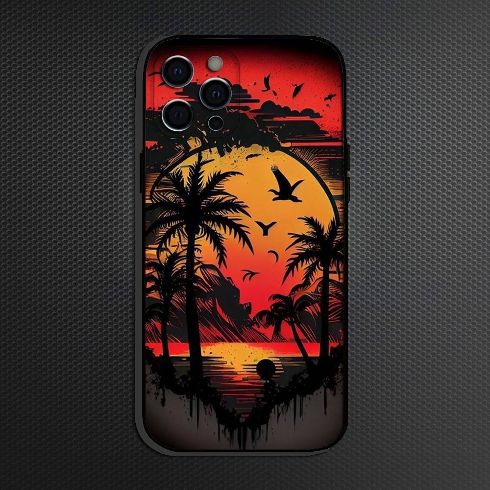 Summer Sunset Phone Case For iPhone 16,15,14,13,12,11 Plus,Pro Max, Others Soft Black Cover