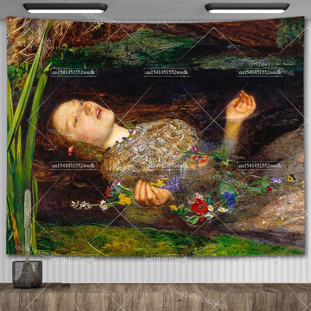 John William Waterhouse Artworks The Lady of Shalott Tapestry Wall Hanging Oil Paintings Home Decoration Aesthetic Tapestries