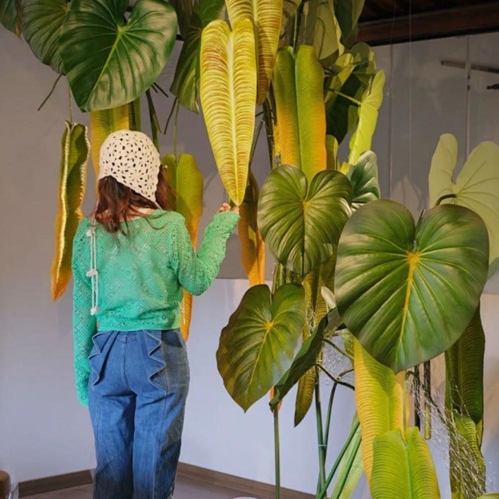 Green Plants Artificial Calla Leaves Lifelike Artificial Arrowroot Leaf Banana Leaf  Room Decor