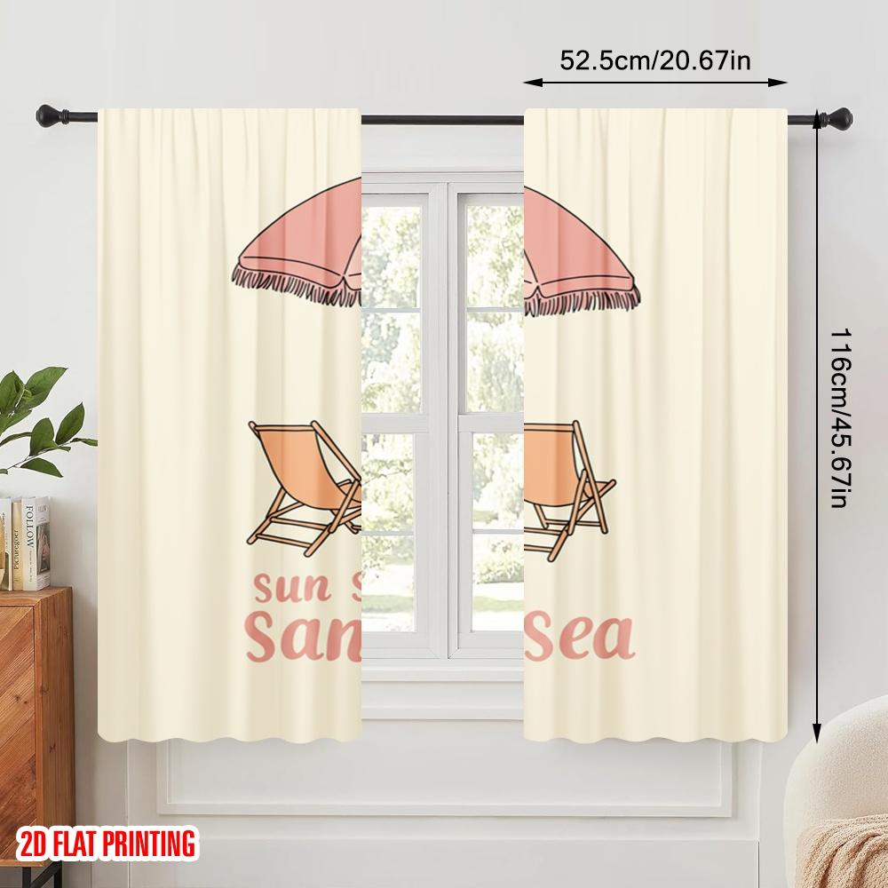 2pcs 2D flat printing Curtain Beach Umbrella Chairs Sun Salt Sand 100% Polyester Without Electricity Festive Wall Decor Perfect