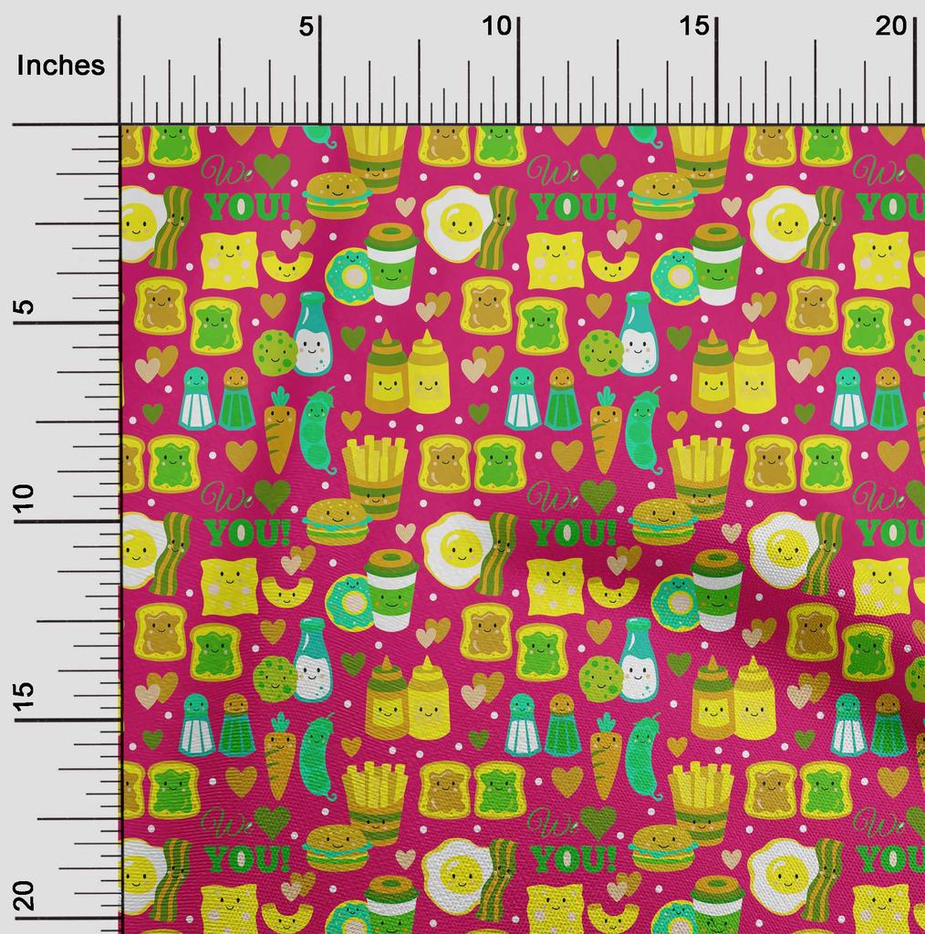 oneOone Cotton Flex Fuschia Pink Fabric Breakfast Sewing Craft Projects Fabric Prints By Yard 40 Inch