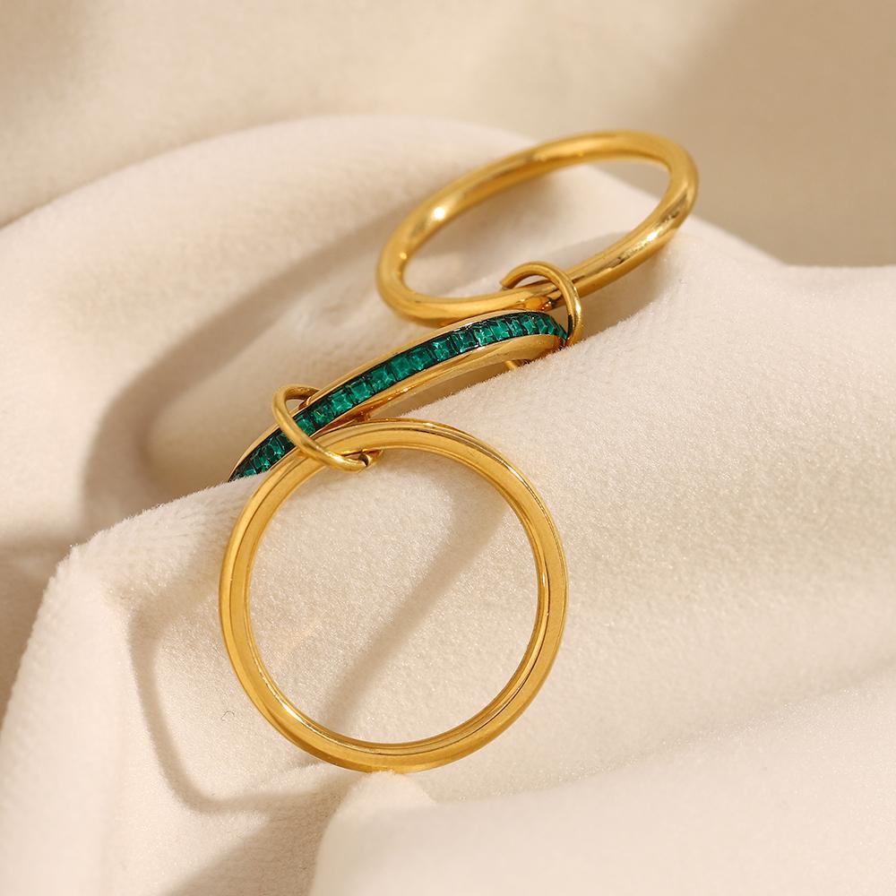MamacitaSlay Unique Cool Zircon Three/Our Fingers Chain Shape Variable Rings Stainless Steel Trendy Accessories Women Men Gifts