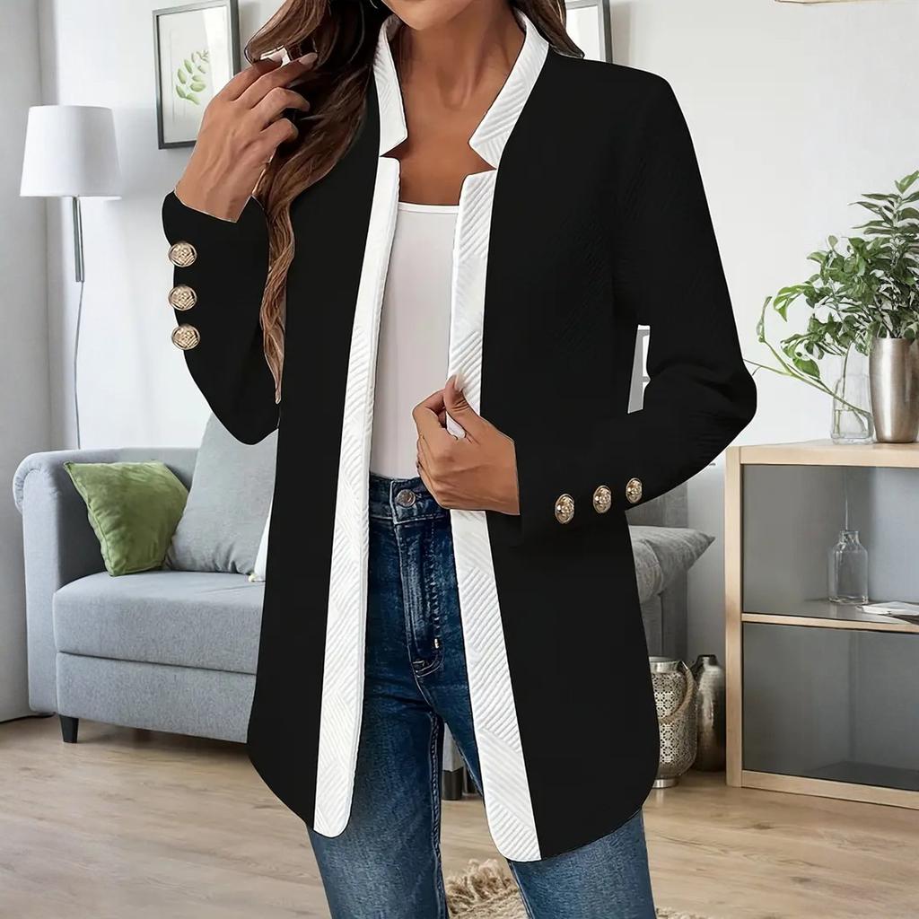 Damen Locker und Bequem V-Ausschnitt Langarm Knopf Einfarbig Jacke