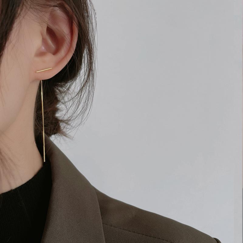 New Earrings with Straight Ear Lines, Feminine Temperament, Japanese and Korean Versions, Simple and Fashionable Chain Long Ear Accessories