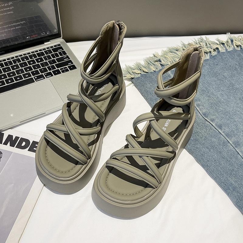 

Женские летние сандалии 2025 новые черные на плоской подошве, маффины с юбкой, платформа, спортивные пляжные туфли 40 зелёный