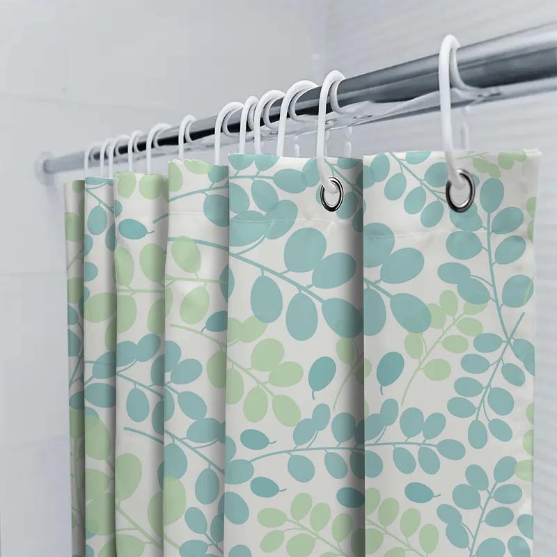 Blue Green Leaf Pattern Waterproof Shower Curtain Bathroom Decor Accessories Home Improvement Garden