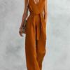 Women's V Neck Sleeveless Wide Leg Jumpsuit Belted High Waist Elegant Outfit