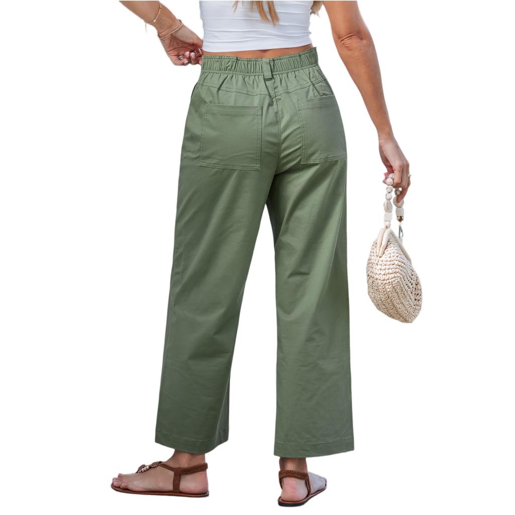 Women’s High Waist Wide Leg Trousers Relaxed Fit Casual Straight Pants with Belt Loops and Zip Fly Closure