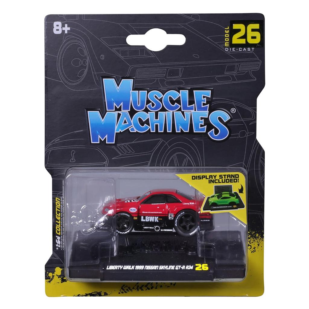 Maisto Scale Muscle Machines Series Diecast Model Car Nissan Skyline R34 1/64 3-5 / (1999 GT-R - Red/Black 15566)