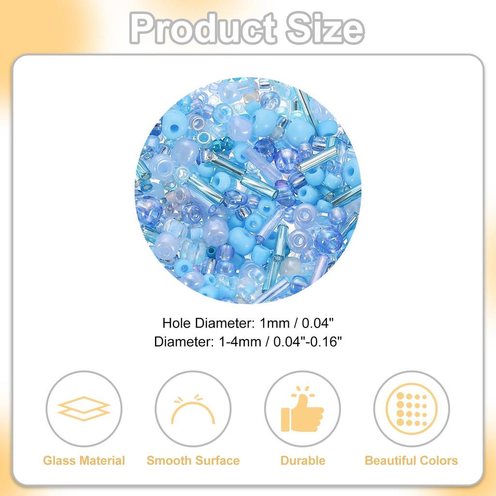 Uxcell Glass Cylindrical Round Approximately 1200 1mm DIY Accessory Handmade Light Blue Beads, Beads, Pieces, Hole, 1-4mm Diameter, Kit, Crafts,