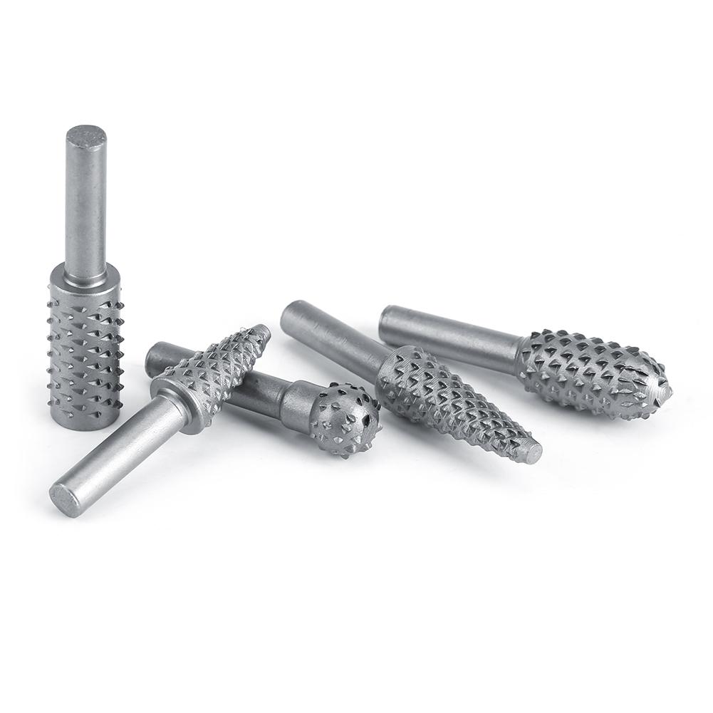 5Pcs Hard Alloy Rotary Burr Rasp File Set 6.3mm Shank Wood Carving Drill Bits