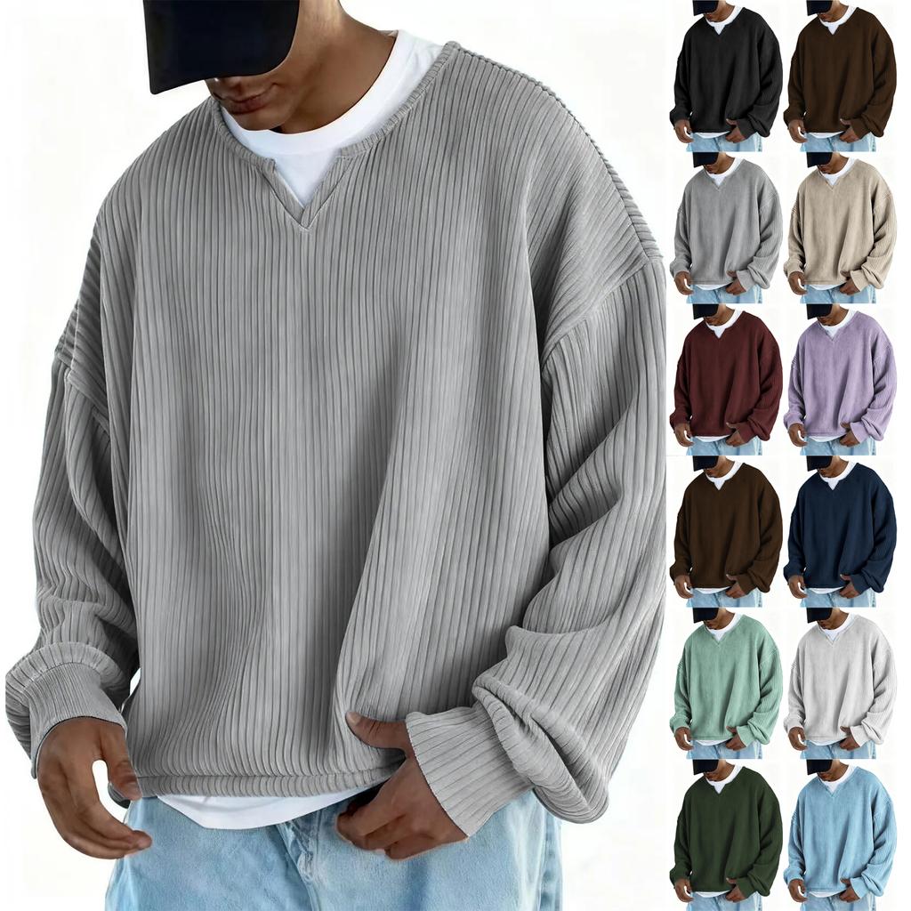 Men's Fashion Solid Color Round Neck Long Sleeve Casual Fashion Versatile Long Sleeve Loose T-shirt Top
