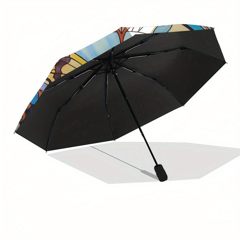 Stunning Stained Butterfly Window PanelUmbrella, Portable 3-Fold Compact Umbrella,Christmas Gift ES529