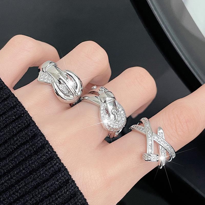 Full Of Diamonds, Zircon Belt, Nails Stacked, Open Ring, Niche Design, Cold Wind, High-End Ring