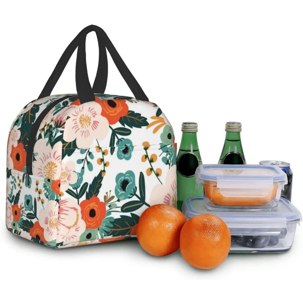 Lunchtasche Buntes Blumenmuster Isolierte Lunchbox Kühlfach Gefrierbar Thermisch Wasserdicht Lunch Tragetasche für Reise Arbeit Wandern Picknick
