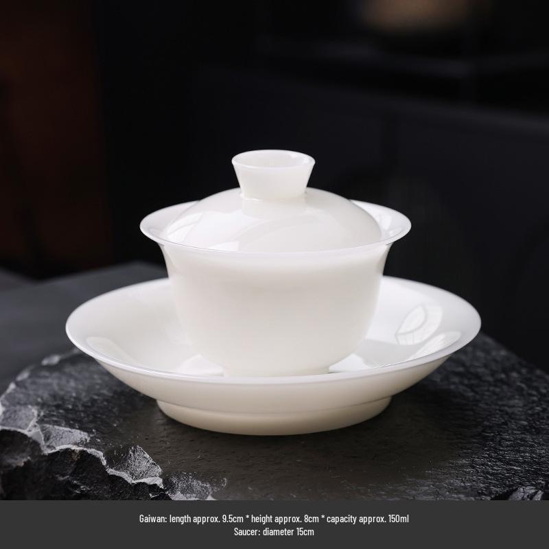 Ice Jade Gaiwan: Large Luxury White Porcelain Tea Bowl & Cup