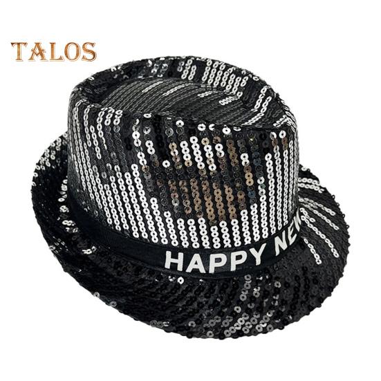 Chapéu de lantejoulas Feliz Ano Novo Chapéu de jazz Vintage Estilo Cowboy Festa Clube Foto Adereço Fedora Brilhante Adulto Chapéu para Cosplays Feriados Carnaval