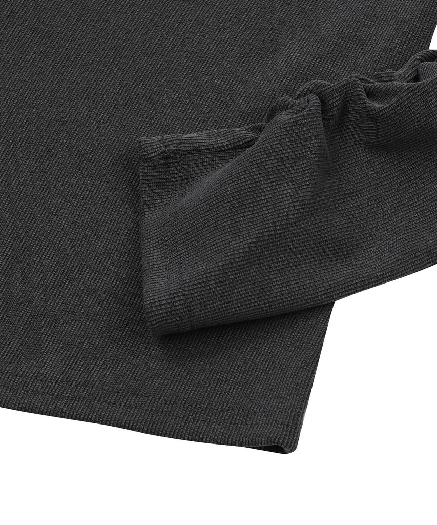MUCENT Zend Heart Patch Henley Neck Asymmetrical Long Sleeve Tee