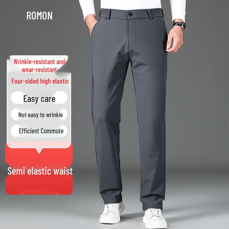 

Luomeng Men s Autumn/Winter Thick Business Casual Straight-Leg Trousers 40