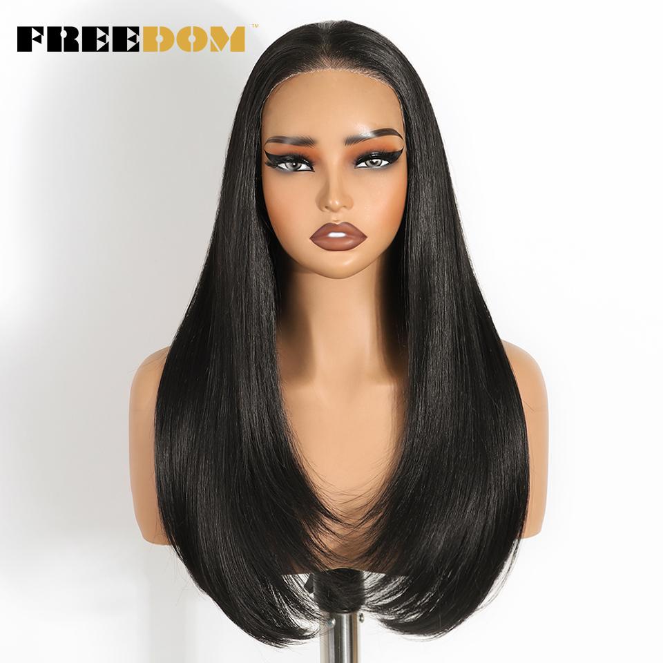 

FREEDOM 9x6 Pre Plucked Synthetic Lace Front Wigs For Women Straight Layerd Wig 24 Ombre Blonde Wear And Go Glueless Lace Wigs (as the picture,24inches&Lace Front Wigs)