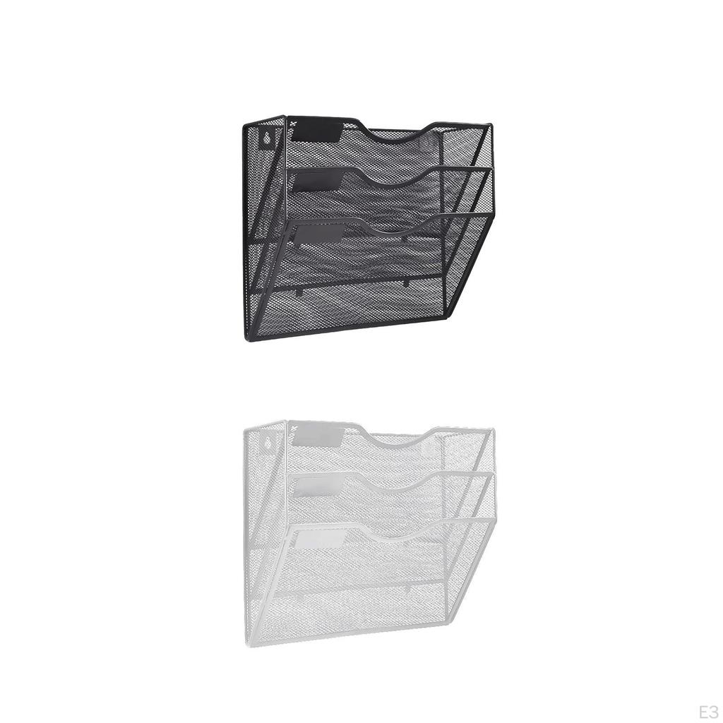 Mesh File Holder for Wall Mounting, Bookshelf Organizer with 3 Tiers Magazines And Newspapers