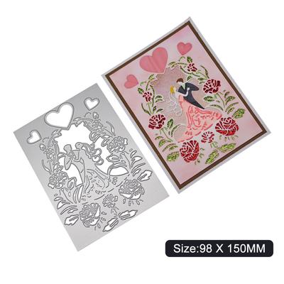 Dikdörtgen Çerçeve Yeni Evli Çift Metal Gümüşi Şablon Kabartma Kesme Kalıpları Kendin Yap Scrapbooking Kağıt Albüm Kartları Yapımı İçin
