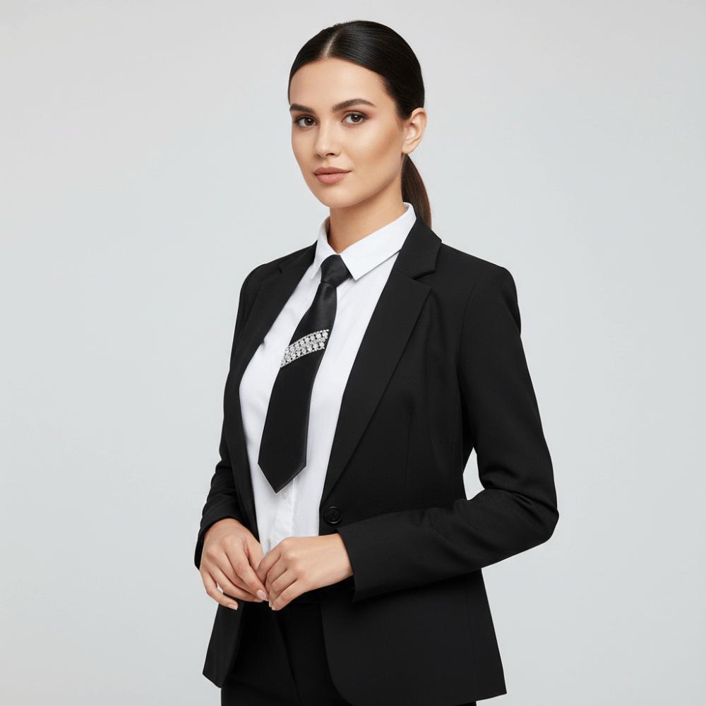 Korean Style Pearls Tie Black Decoration Shirt Tie Hand-beaded Long Necktie  Women