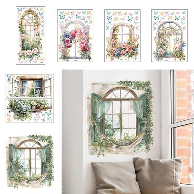 Creative Multicolor Wall Sticker Self-Adhesive Background Ornament Window View Flowal Stickers PVC Watercolor Wallpaper Bedroom