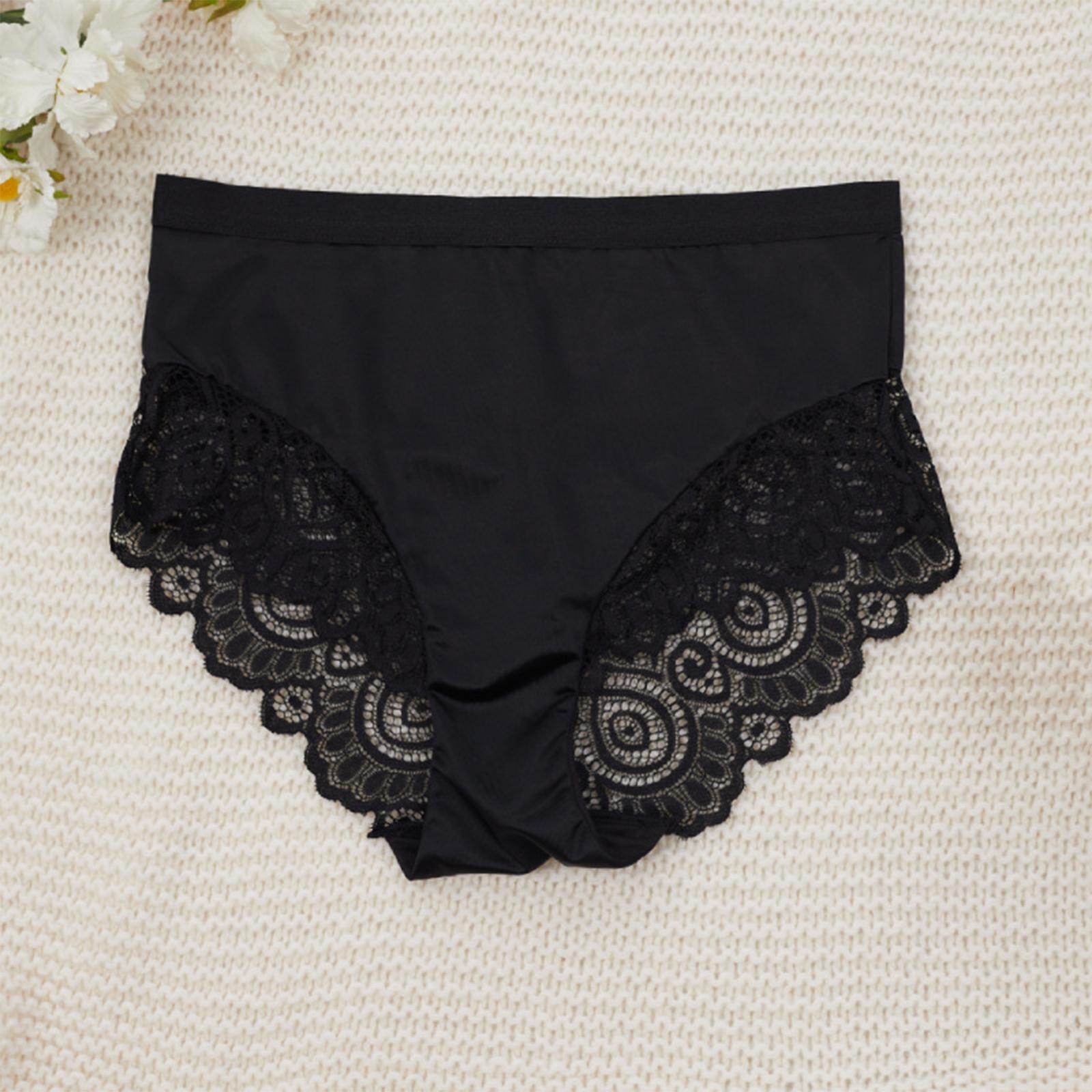 

Ladies Fashionable Lace Sexy Mid Waist Underwear With Abdominal Compression Underwear M чорний