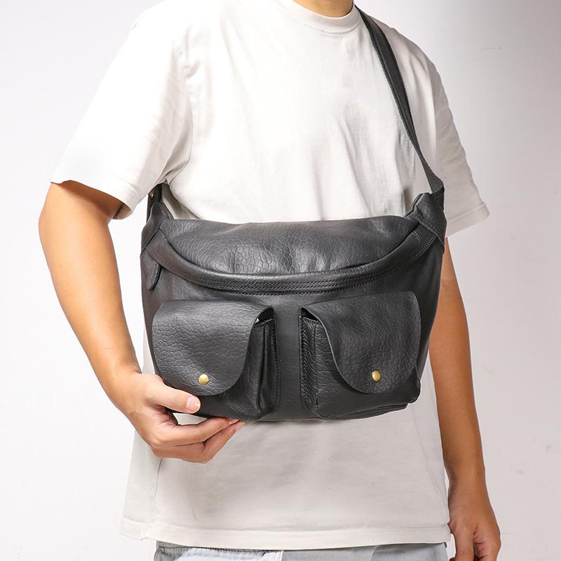 Torba ze skóry bydlęcej Męska Torba crossbody ze skóry bydlęcej Torba na ramię Pierwsza warstwa skóry bydlęcej Torba rowerowa, Jednoramienna torba pod pachę, Podróżna torba listonoszka na klatkę piersiową