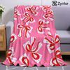 Stripe Red Bow Lightweight Microfiber Soft Christmas Fleece Blanket Warm Cozy Throw for Bed Sofa Office Travel All Season