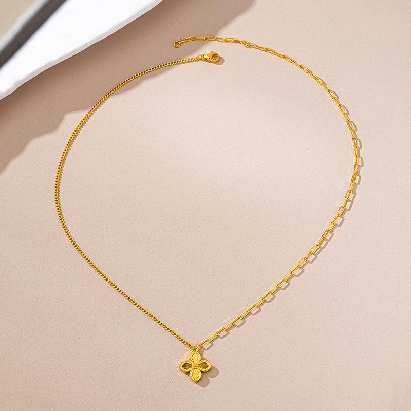 Luxury Pure Gold Real Gold Women's Lucky Flower Flower Clavicle Chain