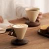 Cone Coffee Cup & Saucer Set Mid-Century Modern Cone Mug with Wooden Handle Handcrafted Ceramic Latte Mug Home Cafe Decor Gift for Coffee Lovers