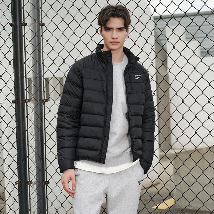 Reebok Solid Color Zip Stand Collar Down Jacket Unisex Jacket Black 23FRC275UGH0