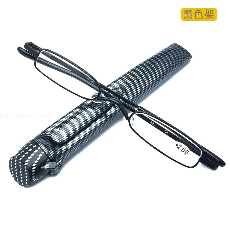 High Quality Flip top cover fashion mini spring frame reading glasses resin lens portable pen barrel reading glasses for men and women