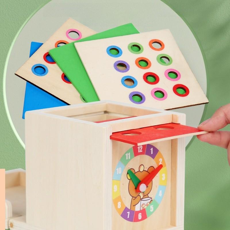 Wooden Montessori Sixinone Coin Box With Color Matching For Kids Educational Toy