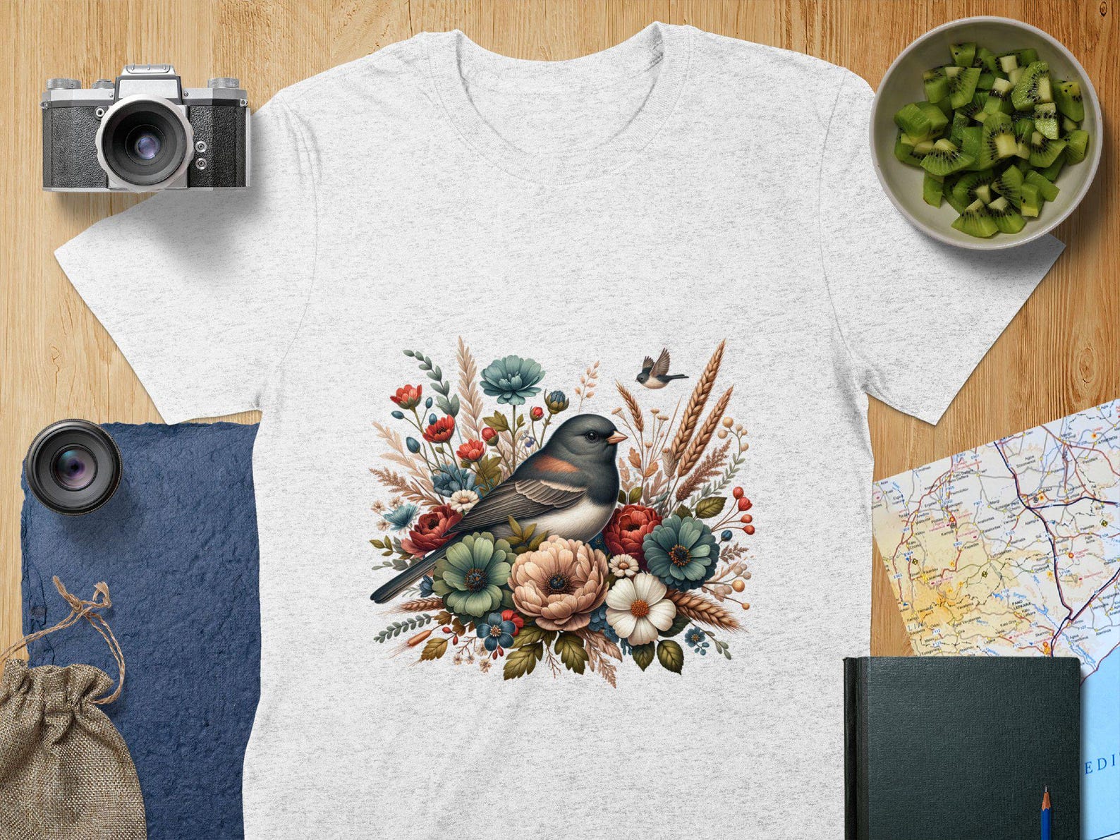 Dark-eyed Junco Beautiful Bird and Winter Floral Design T-Shirt, Perfect for Bird Lovers, Great Gift for Bird Watchers, Unique Nature Shirt 2XL