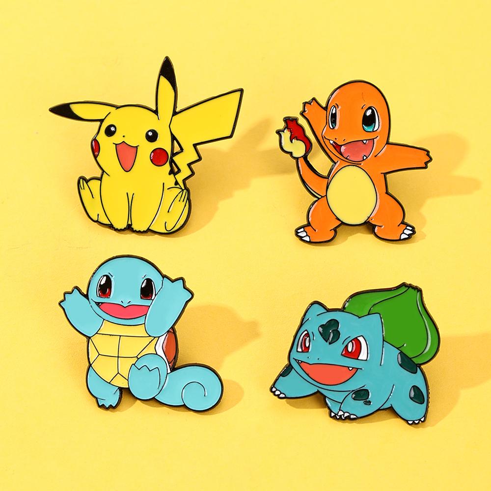 Pikachu Enamel Pins 4pcs Set Cute Lapel Badge Brooch for Backpack Clothing Cosplay Cartoon Accessory Gift