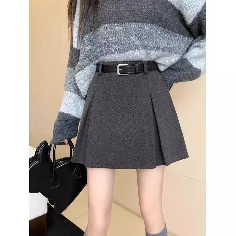 

Autumn/Winter 2024 Women s Khaki Wool Blend Pleated High Waist Midi Skirt XL