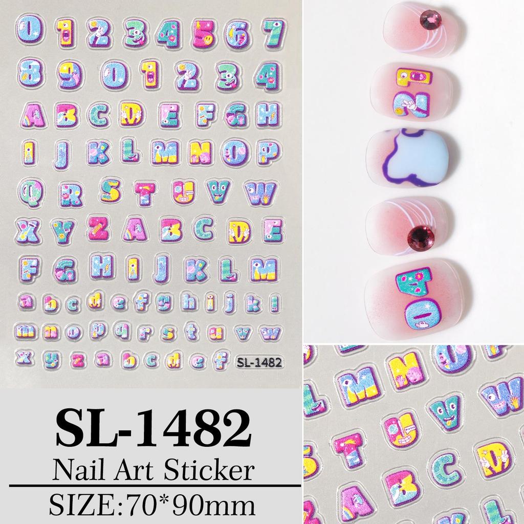 INS Style Cute Cartoon Letter & Number Nail Art Stickers for DIY Journals & Accessories
