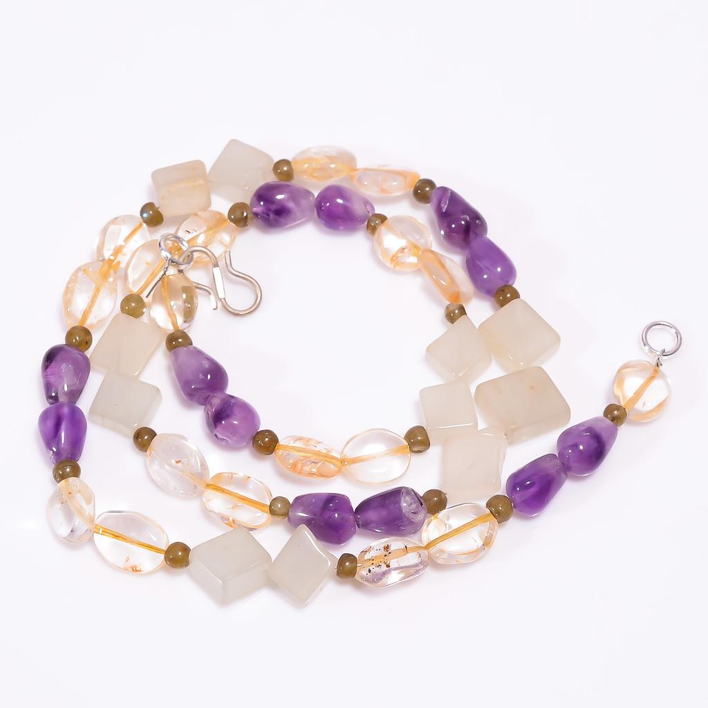 Natural Amethyst Citrine Chalcedony Gemstone Beads Necklace 4-10 Mm 18" UB-8062 UB-8062